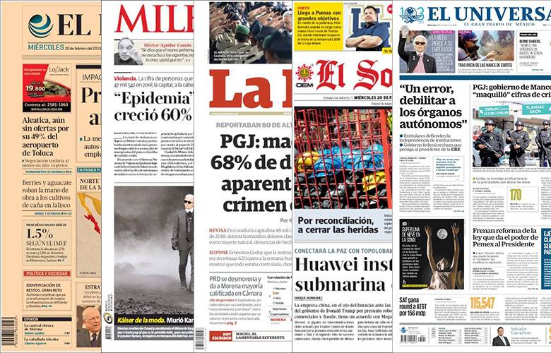 Diarios de México y sus portadas  del 20 de Febrero 2019