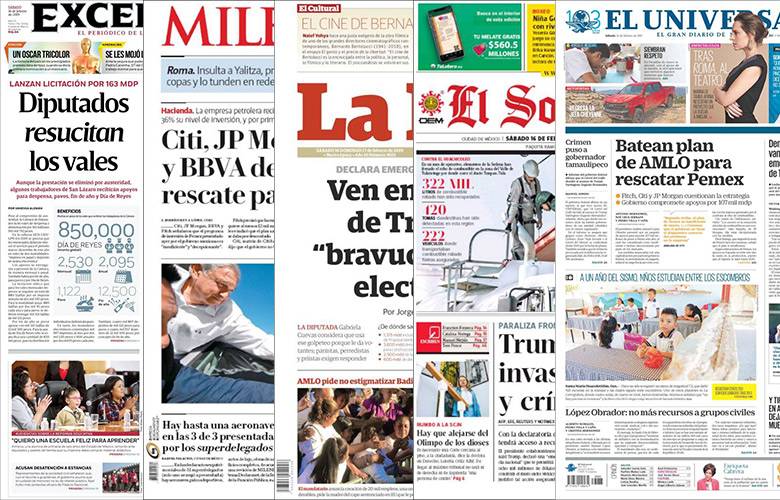 Diarios de México y sus portadas  del 16 de Febrero 2019