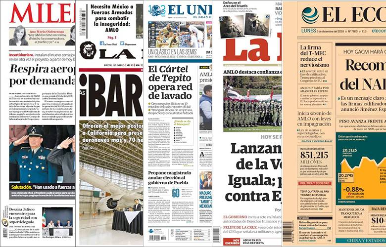 Los Diarios de México y sus Portadas del 3 de Diciembre 2018