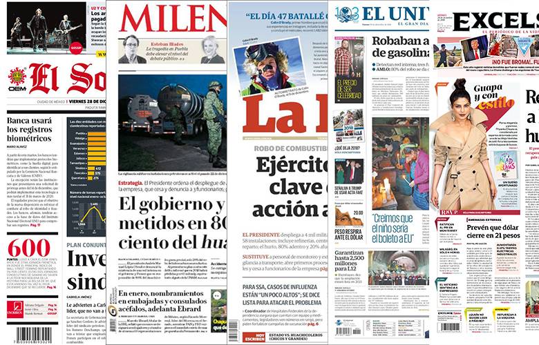 Los Diarios de México y sus Portadas del 28 de Diciembre 2018