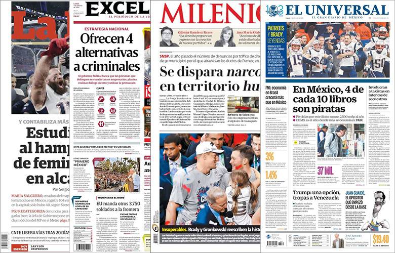 Diarios de México y sus portadas  del 4  de Febrero 2019
