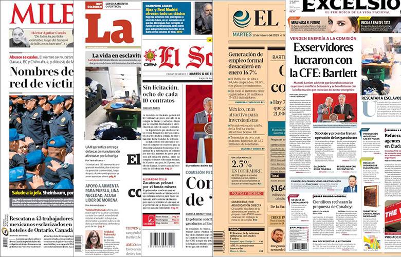 Diarios de México y sus portadas  del 12 de Febrero 20190