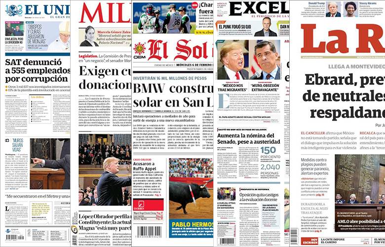 Diarios de México y sus portadas  del 7 de Febrero 2019