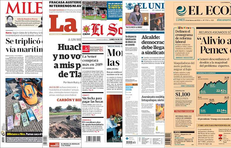 Diarios de México y sus portadas  del 18 de Febrero 2019