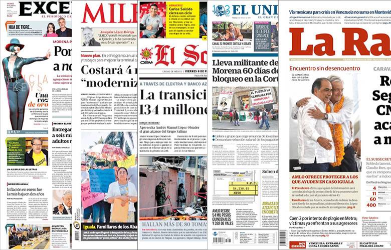 Diarios de México y sus portadas  del 8  de Febrero 2019