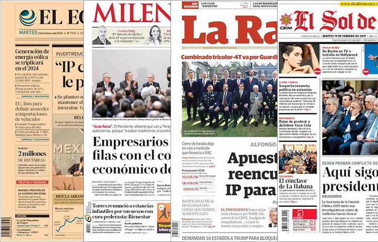 Diarios de México y sus portadas  del 19 de Febrero 2019