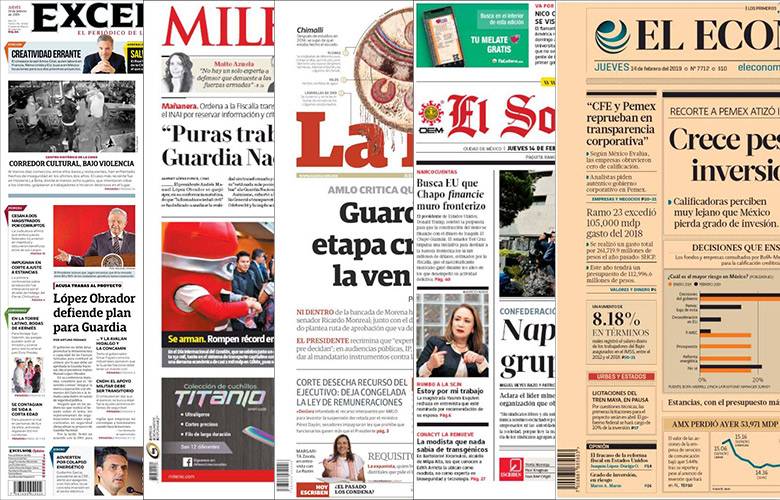 Diarios de México y sus portadas  del 14 de Febrero 2019